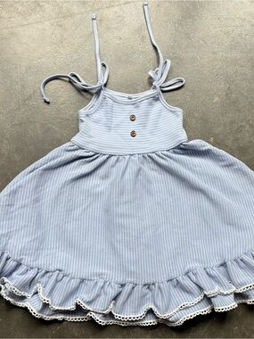 Girls Light Blue Striped Tie-Shoulder Summer Dress